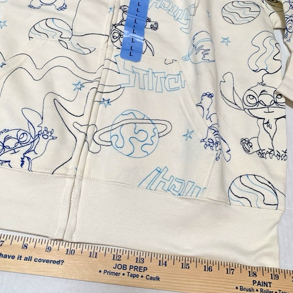 Disney, STITCH Jacket Women Large Cream Embroidered Full Zip Hoodie Pockets NWT - Picture 5 of 6